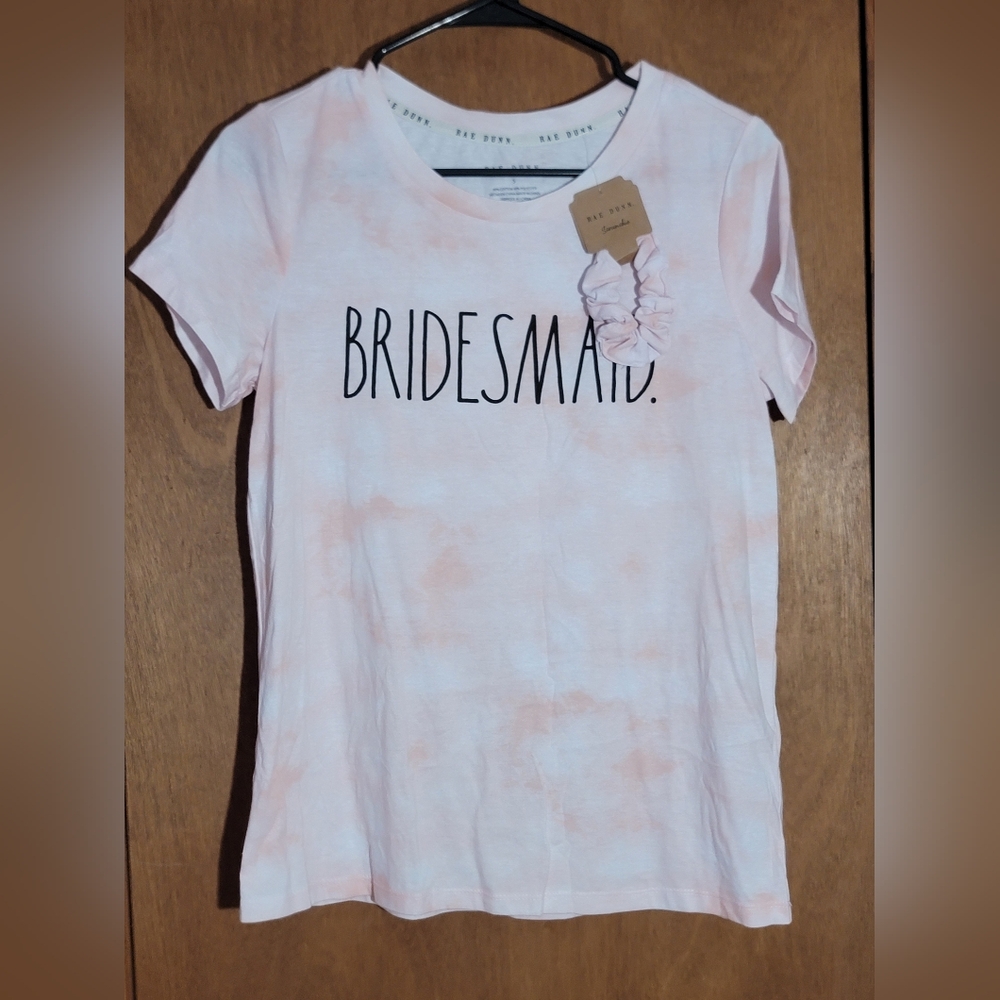 NEW Rae Dunn BRIDESMAID Short Sleeve Tie Dye Pink Cotton T-Shirt SMALL Orig$38